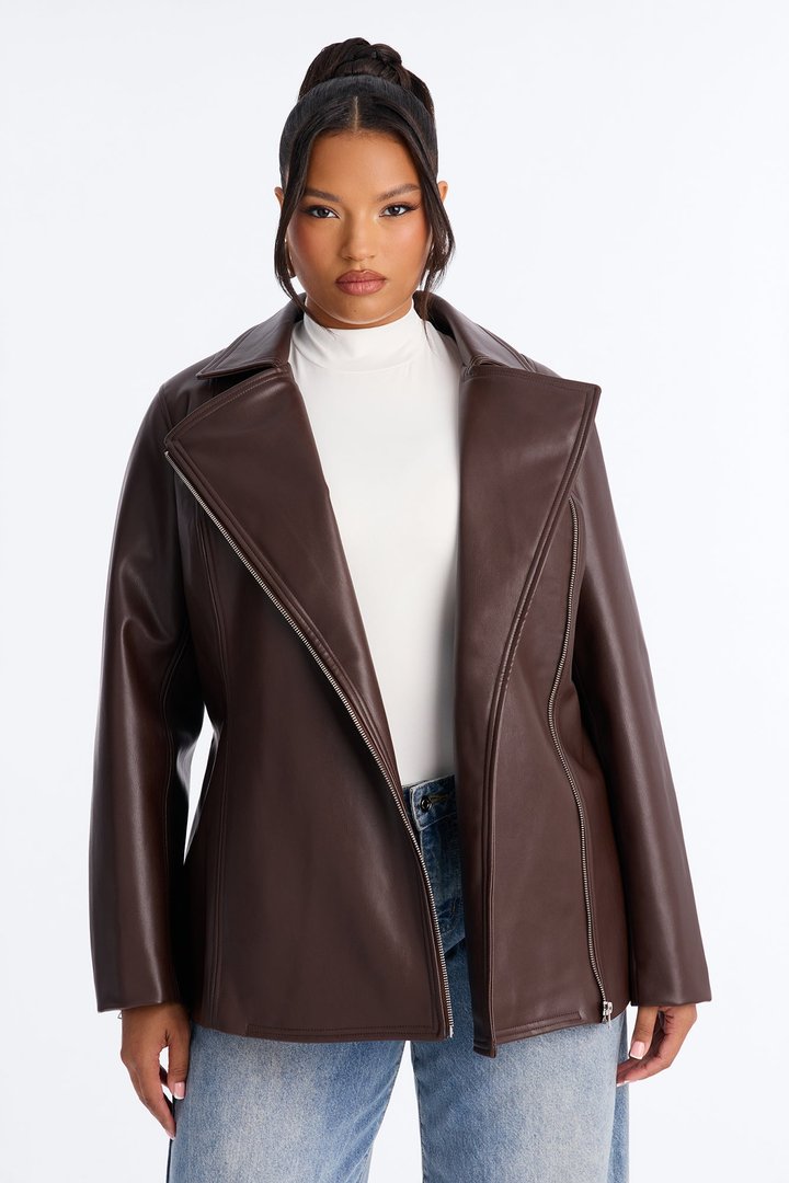 Dusk To Dawn Faux Leather Moto Jacket - Chocolate