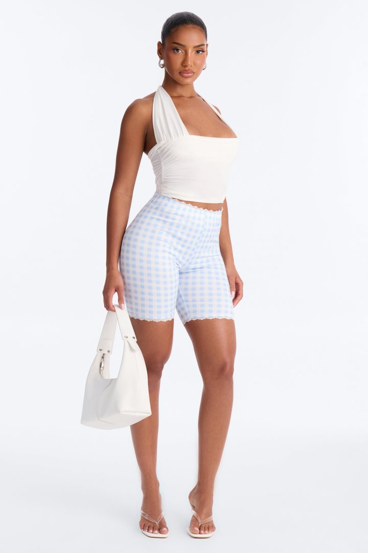Florentina Lace Trim Biker Short - Blue/combo