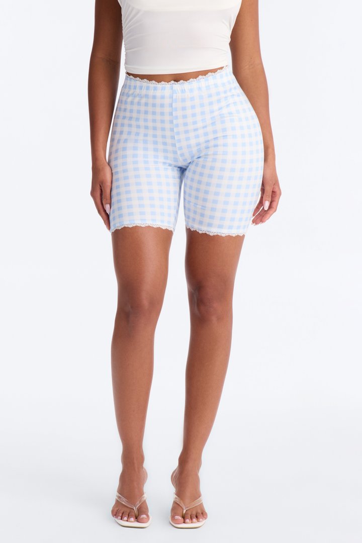 Florentina Lace Trim Biker Short - Blue/combo