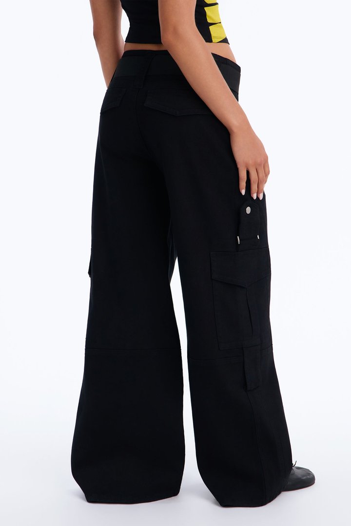 Natalia High Rise Cargo Belted Wide Leg Pant 33″ - Black