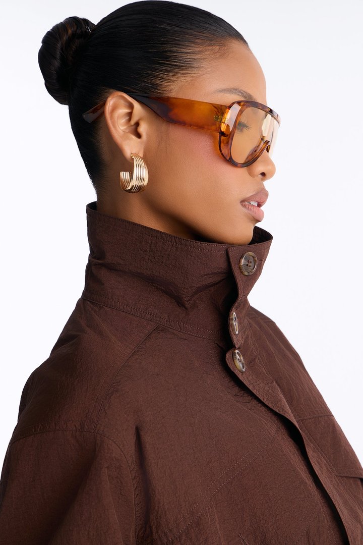 Pretty Chill Funnel Neck Windbreaker - Chocolate
