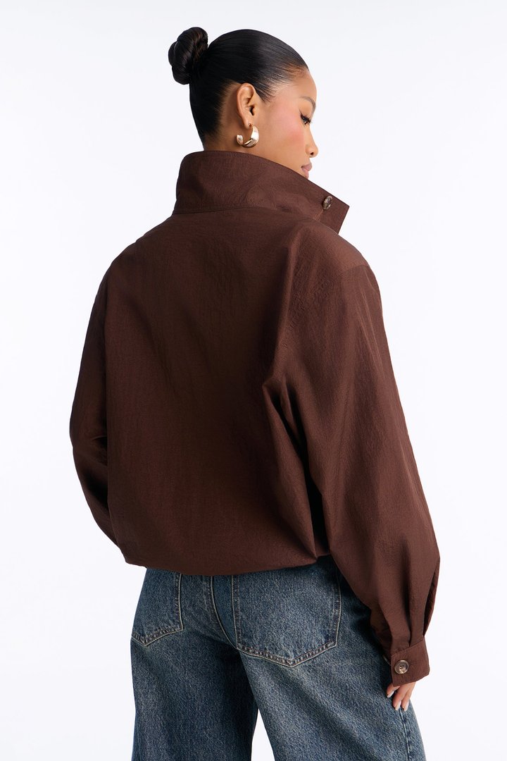 Pretty Chill Funnel Neck Windbreaker - Chocolate
