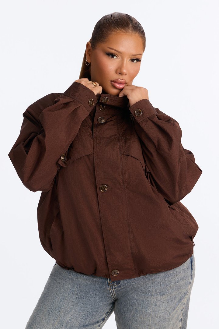 Pretty Chill Funnel Neck Windbreaker - Chocolate
