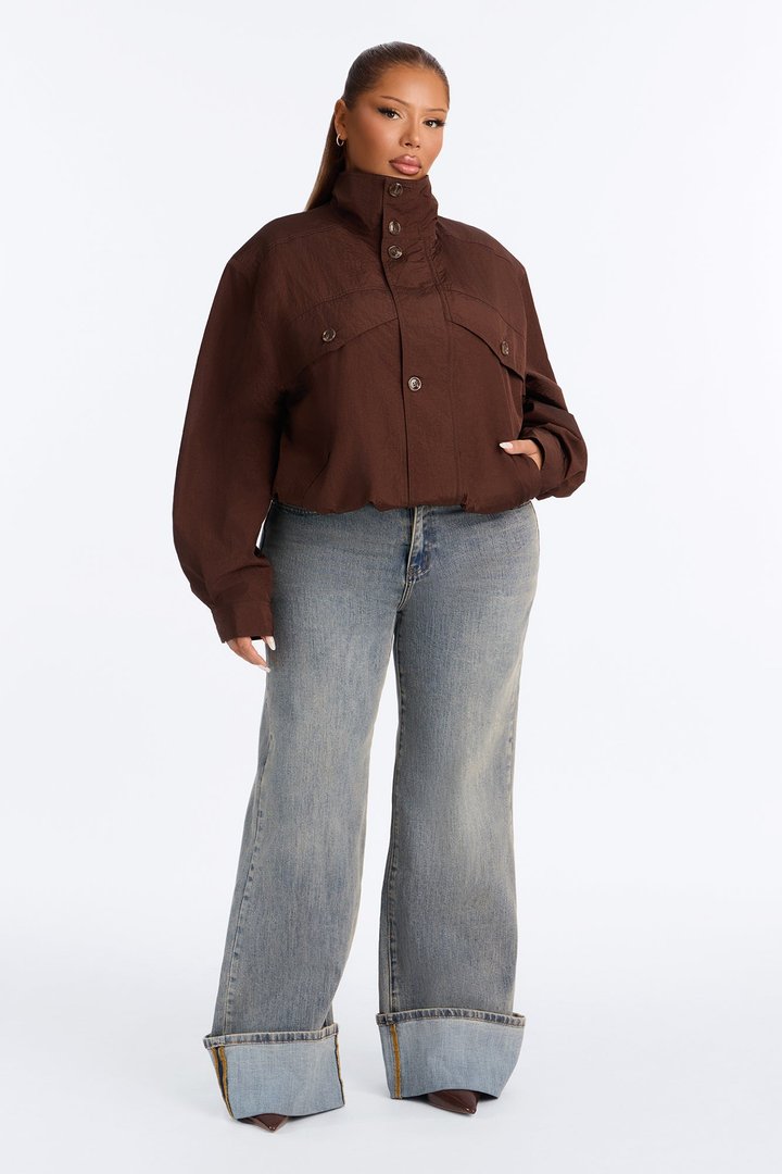 Pretty Chill Funnel Neck Windbreaker - Chocolate