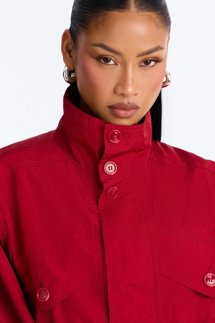 Pretty Chill Funnel Neck Windbreaker - Red