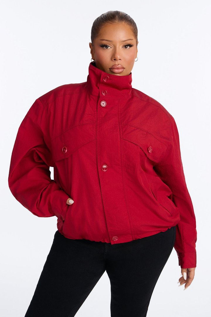 Pretty Chill Funnel Neck Windbreaker - Red