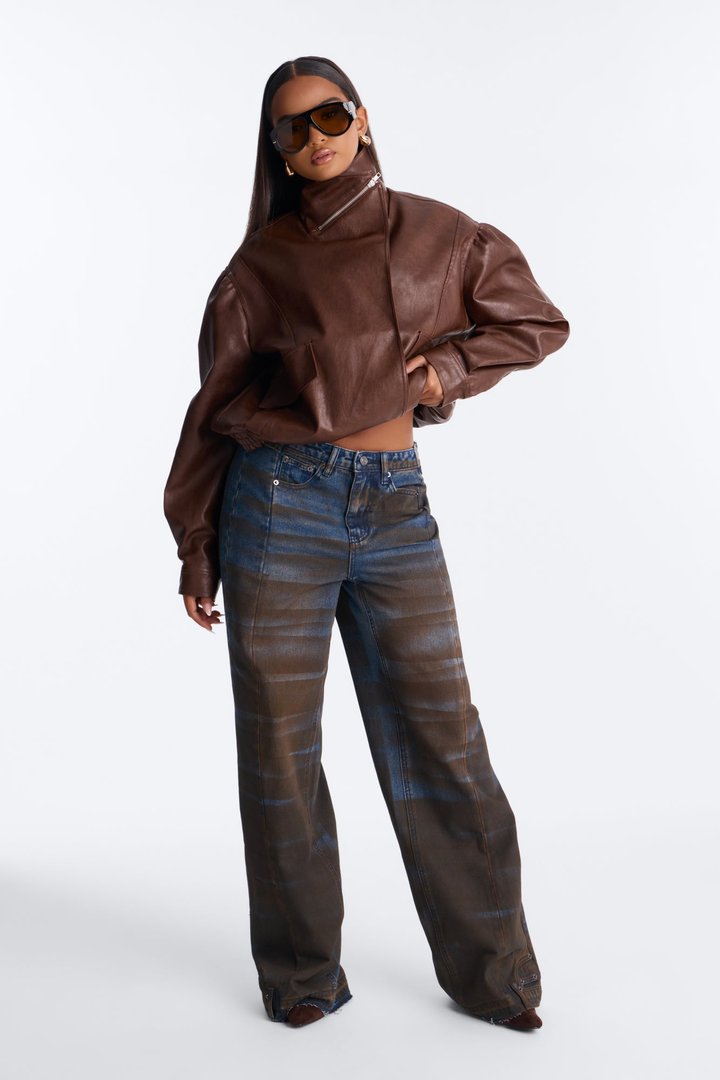 She's The Muse Faux Leather Bomber Jacket - Brown