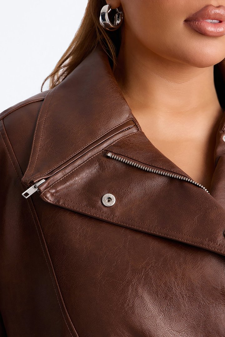 She's The Muse Faux Leather Bomber Jacket - Brown