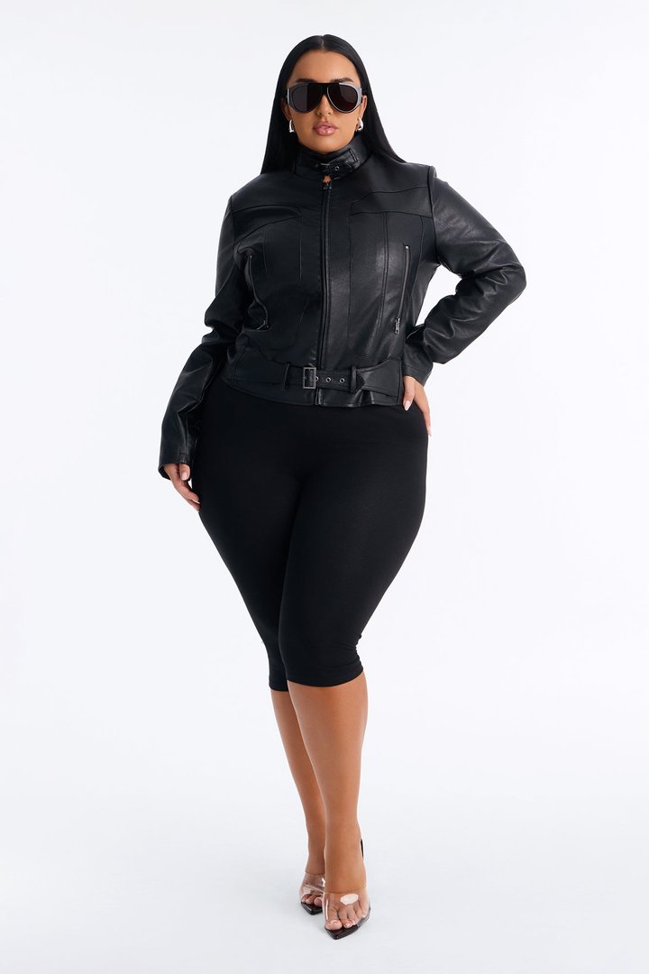 Stay Fierce Fitted Belted Moto Jacket - Black