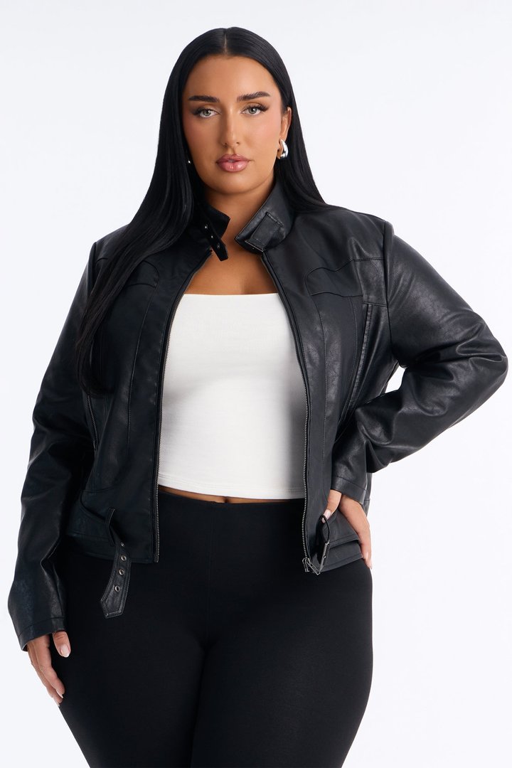 Stay Fierce Fitted Belted Moto Jacket - Black