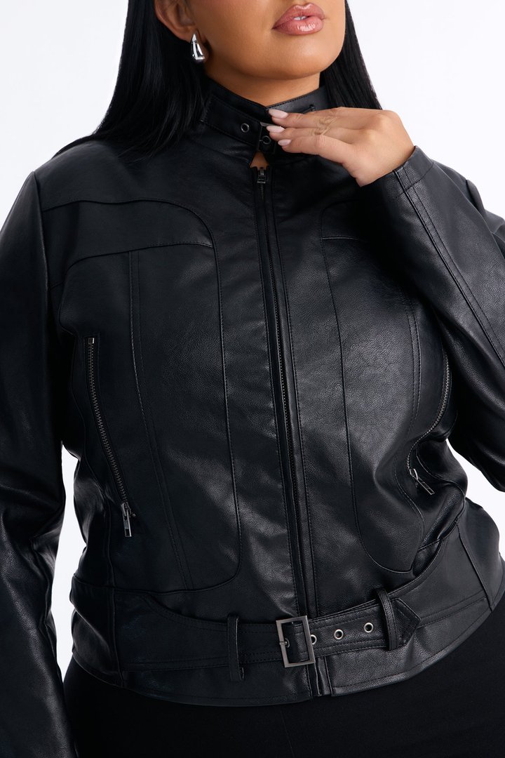 Stay Fierce Fitted Belted Moto Jacket - Black