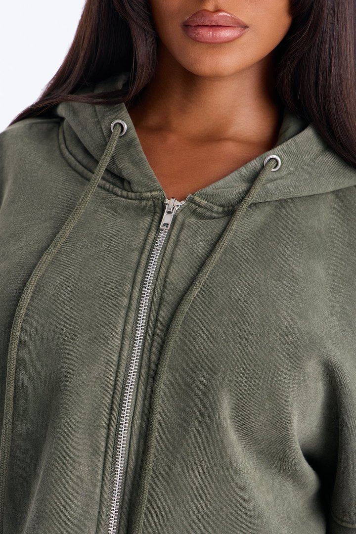 On The Go Fleece Cropped Jogger Set - Olive