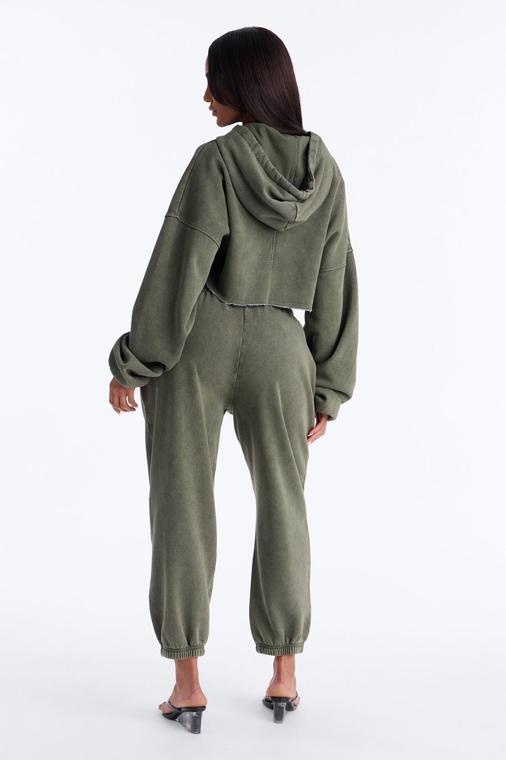 On The Go Fleece Cropped Jogger Set - Olive