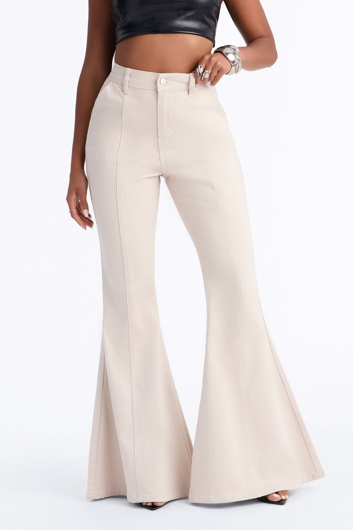Natalie High Rise Washed Flare Pant - Stone