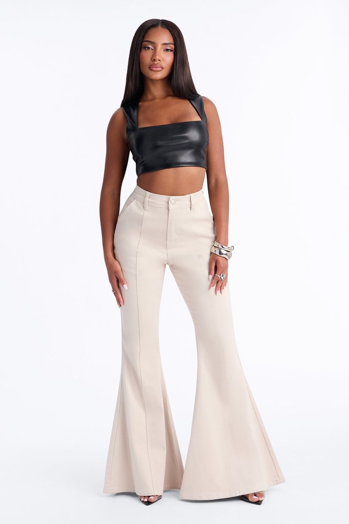 Natalie High Rise Washed Flare Pant - Stone