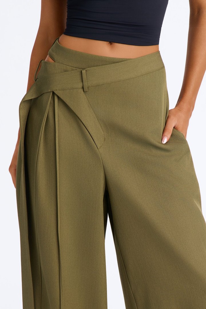 All Wrapped Up Cutout Wide Leg Trousers - Olive