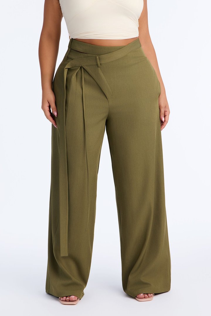 All Wrapped Up Cutout Wide Leg Trousers - Olive