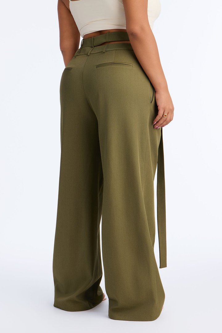 All Wrapped Up Cutout Wide Leg Trousers - Olive
