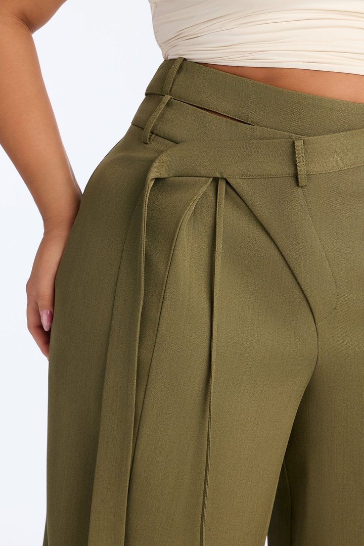 All Wrapped Up Cutout Wide Leg Trousers - Olive
