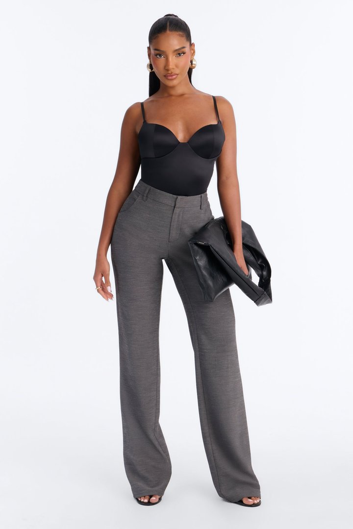 Tall Stacy Low Rise Straight Leg Linen Trouser - Black