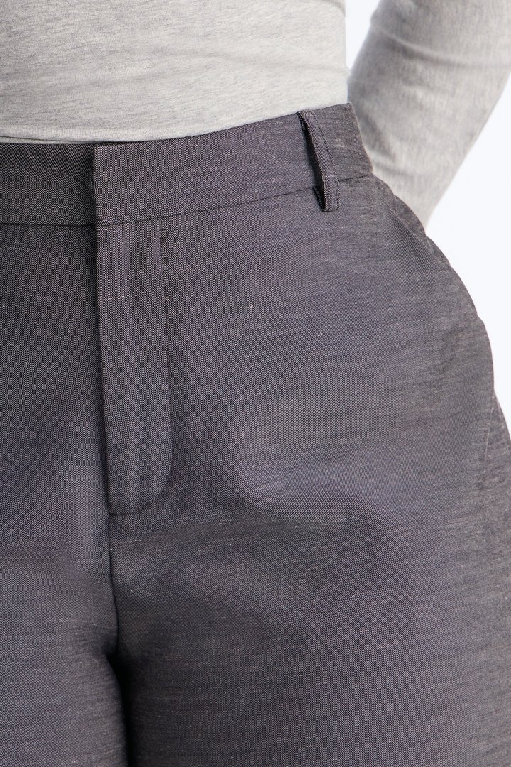 Tall Stacy Low Rise Straight Leg Linen Trouser - Black
