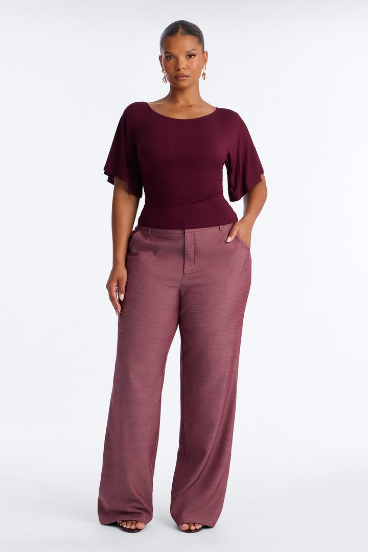 Stacy Low Rise Straight Leg Linen Trouser - Burgundy