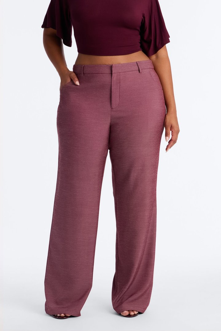 Stacy Low Rise Straight Leg Linen Trouser - Burgundy