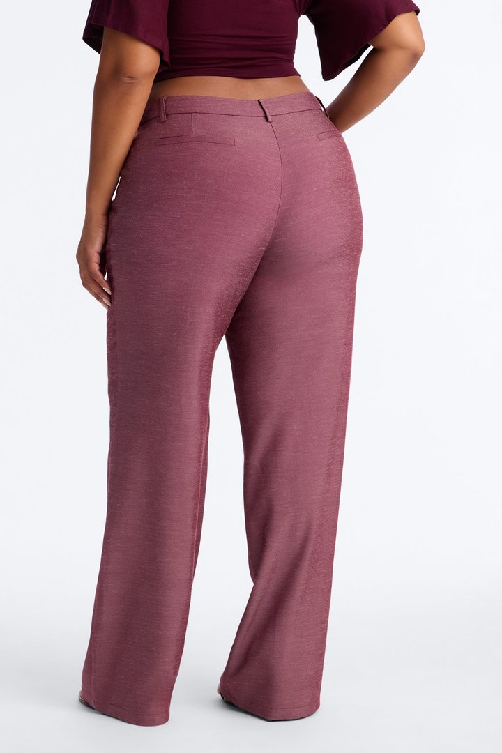 Stacy Low Rise Straight Leg Linen Trouser - Burgundy