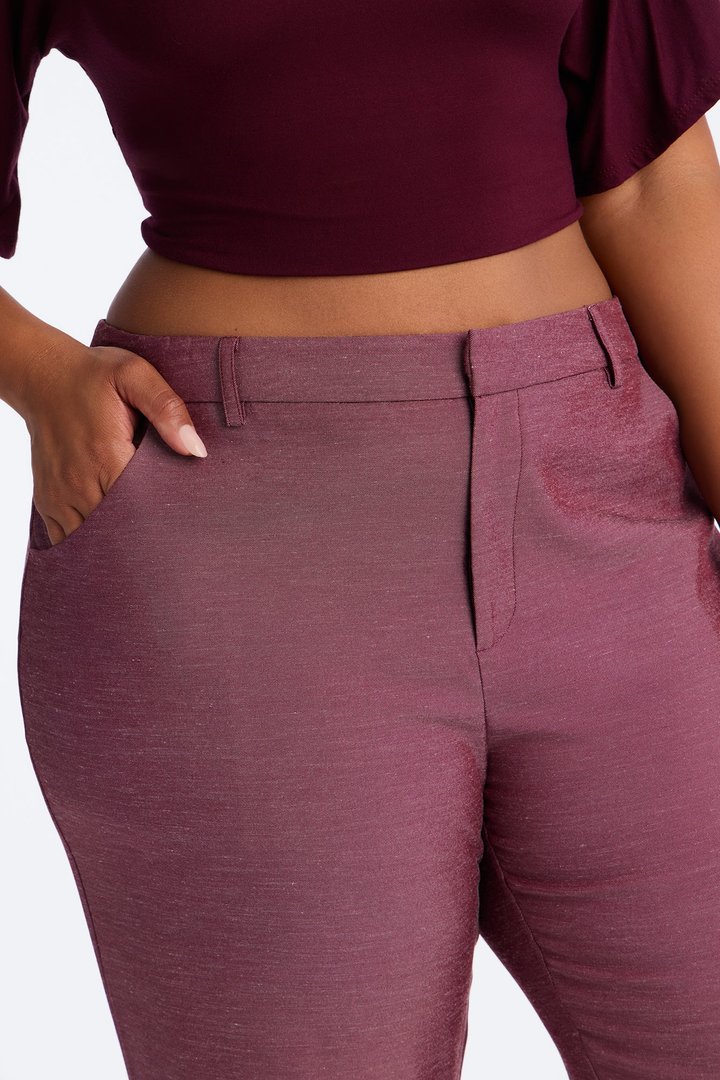 Stacy Low Rise Straight Leg Linen Trouser - Burgundy