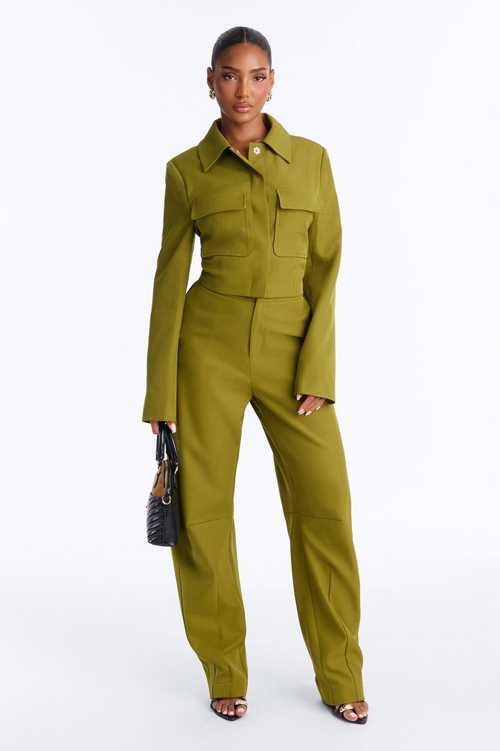 Tall Naomi Pleated Cuff Barrel Leg Trouser - Chartreuse