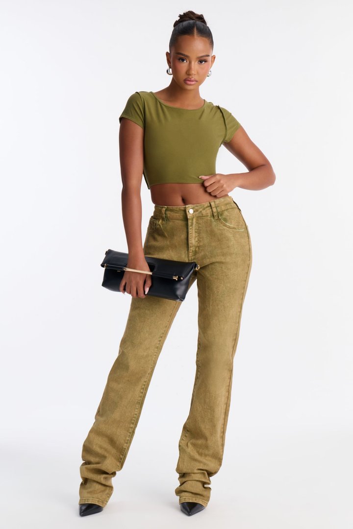 Steppin Out Waxed Skinny Stacked Pant - Olive