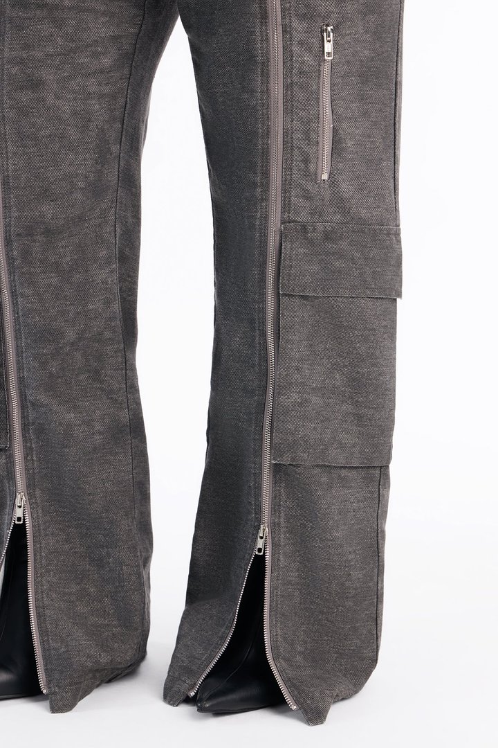 Jordyn Low Rise Washed Zipper Wide Leg Pant - Charcoal