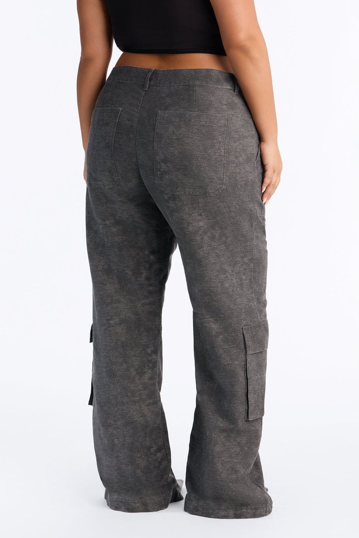 Jordyn Low Rise Washed Zipper Wide Leg Pant - Charcoal