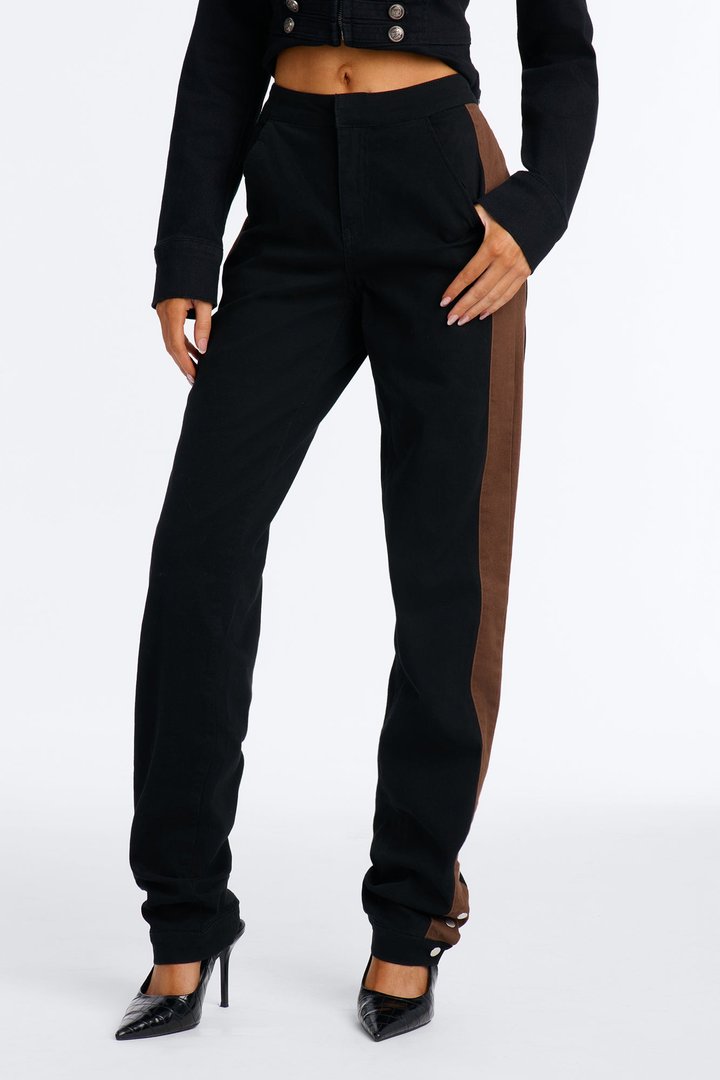 Ruby Straight Leg Side Striped Stacked Pant - Black/combo