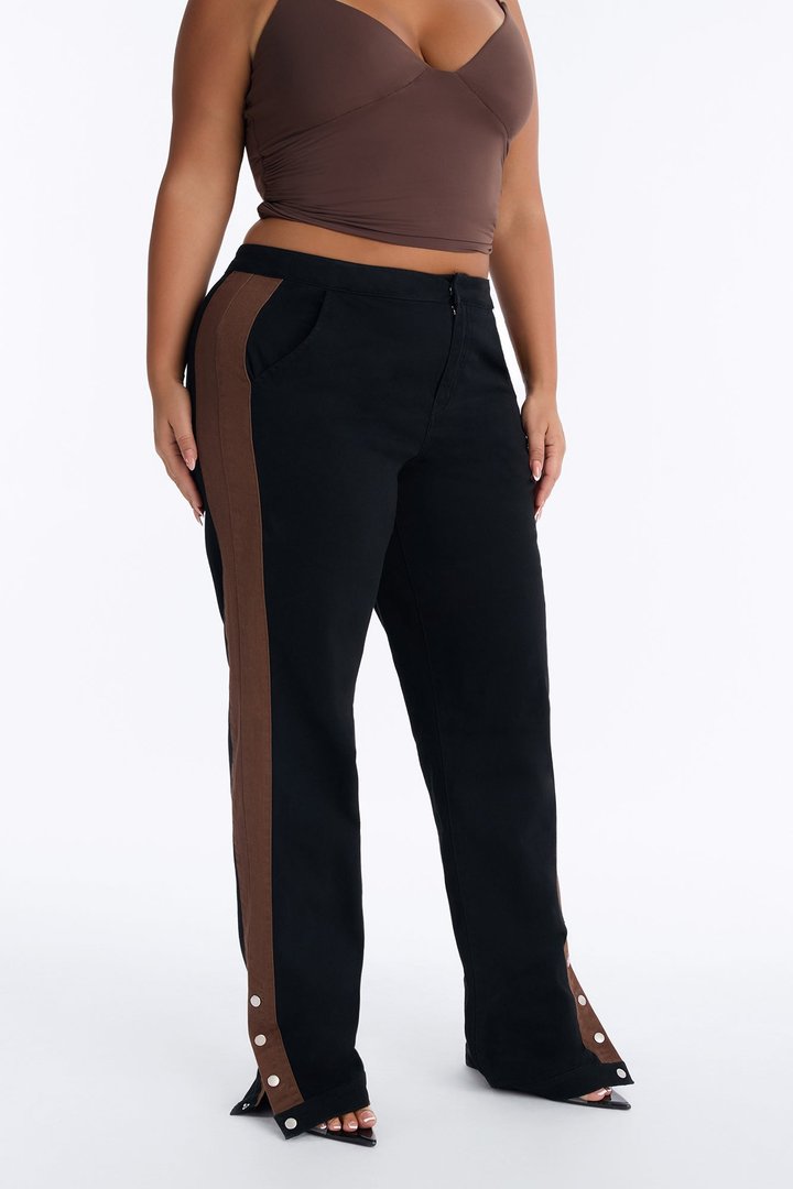 Ruby Straight Leg Side Striped Stacked Pant - Black/combo