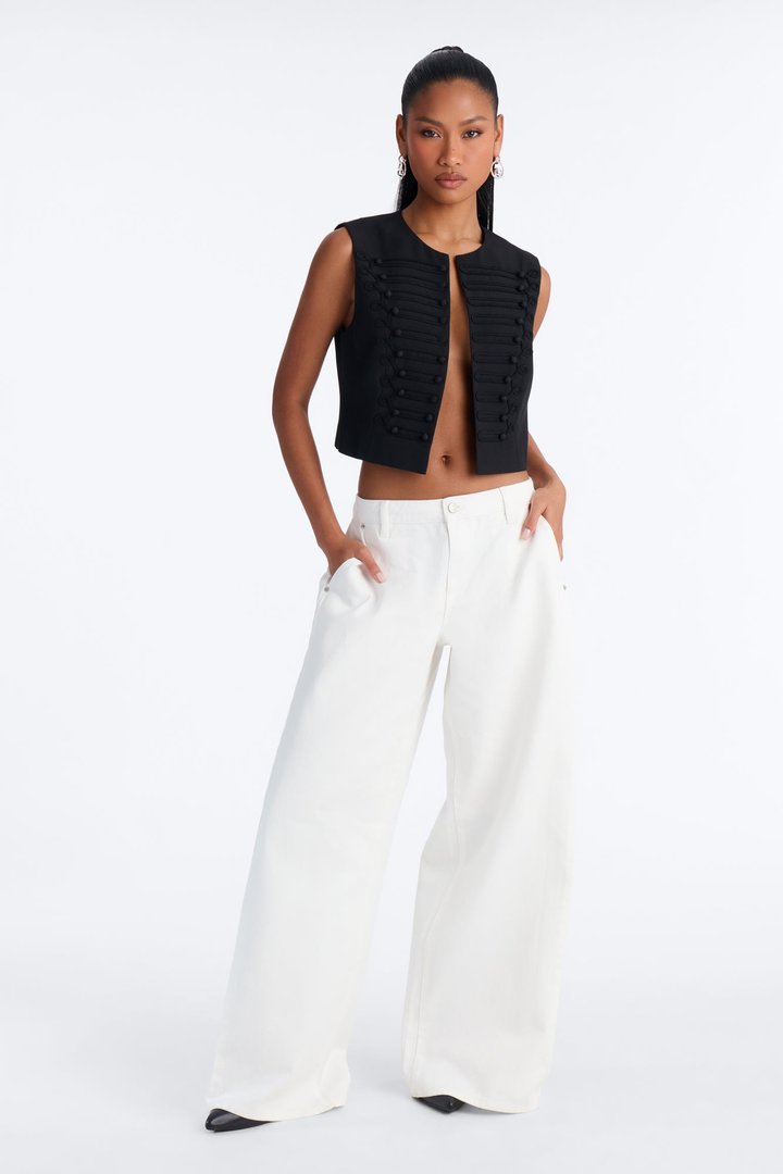 Tatiana Low Rise Wide Leg Moto Pant - Ivory