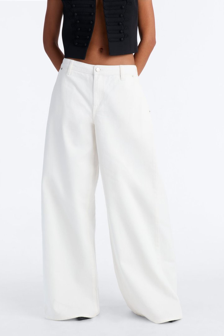 Tatiana Low Rise Wide Leg Moto Pant - Ivory
