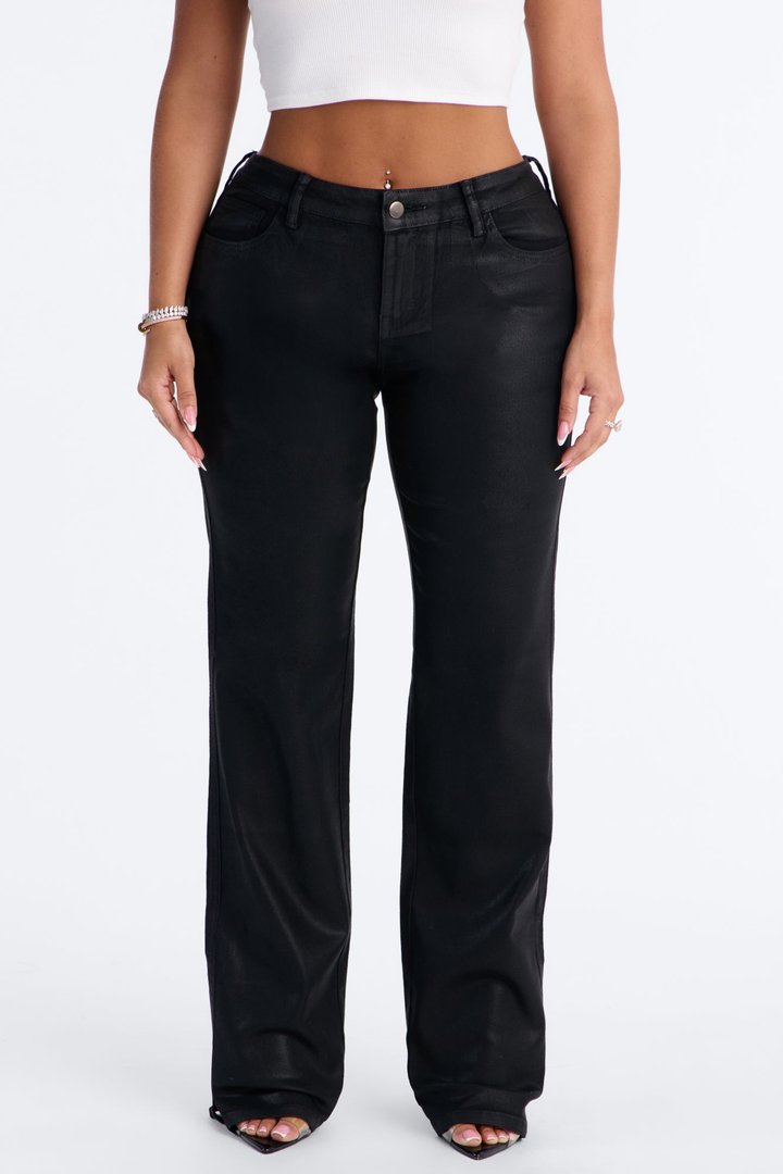 Candice Coated Low Rise Split Hem Skinny Pant - Black