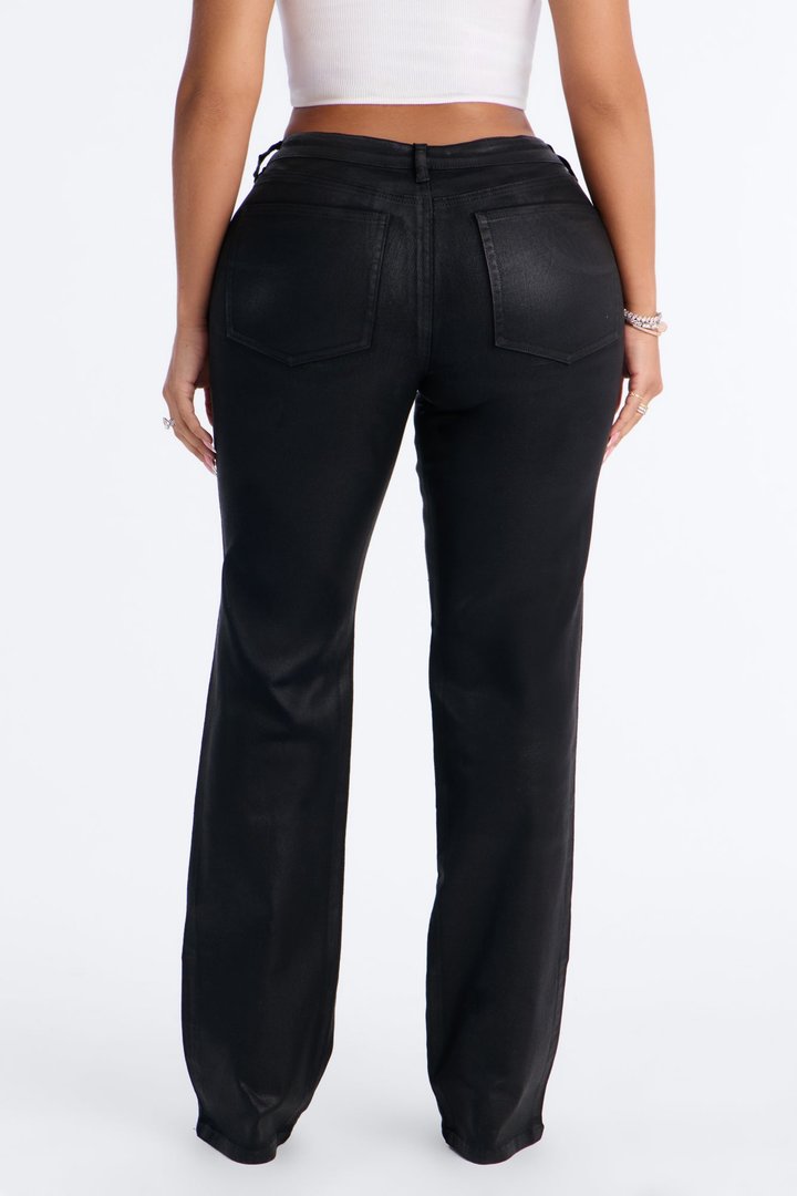 Candice Coated Low Rise Split Hem Skinny Pant - Black