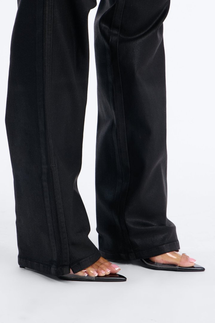 Candice Coated Low Rise Split Hem Skinny Pant - Black