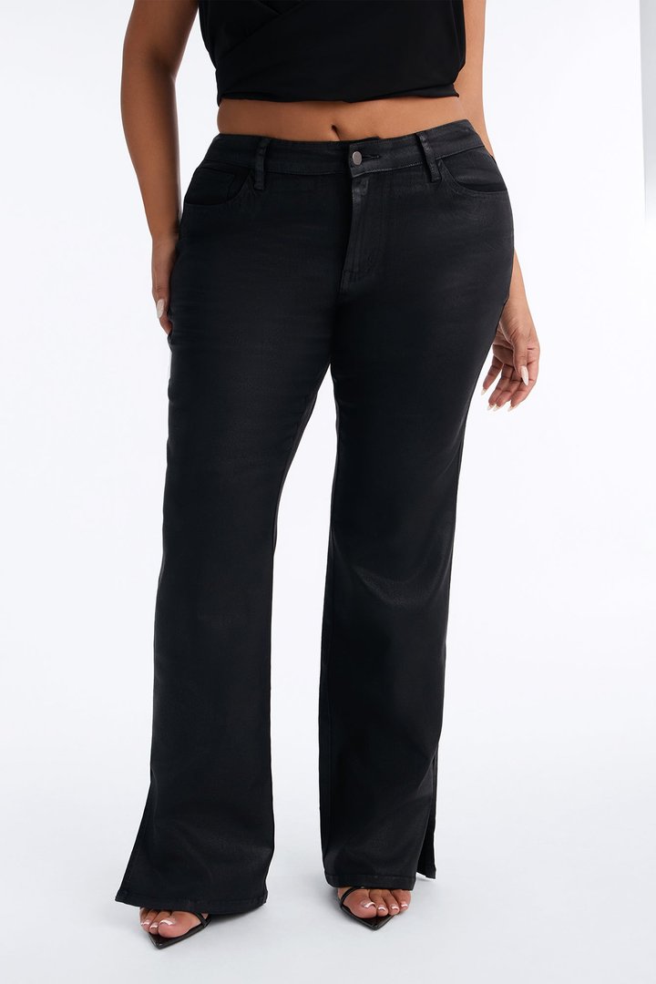 Candice Coated Low Rise Split Hem Skinny Pant - Black