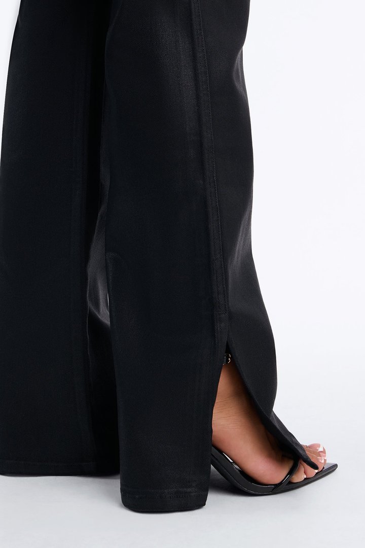 Candice Coated Low Rise Split Hem Skinny Pant - Black