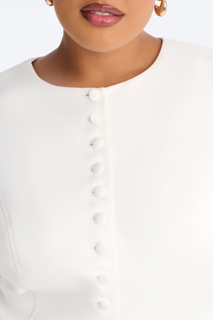 Melania Button Front Puff Sleeve Satin Jacket - Ivory