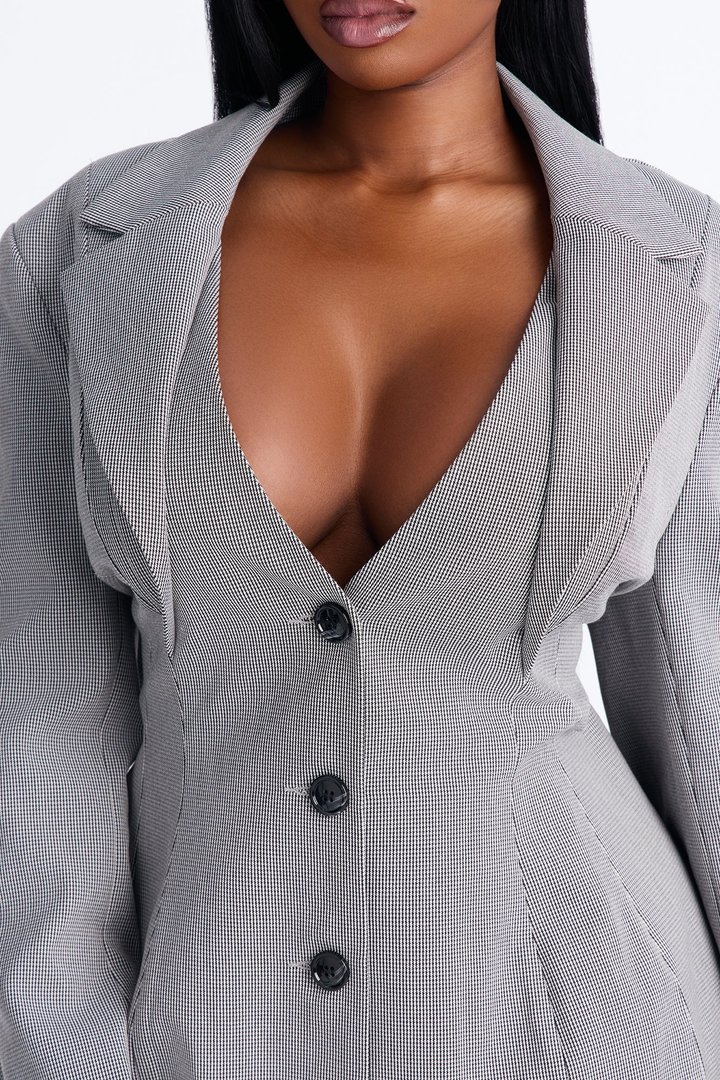 Alexis Layered Collar Houndstooth Slim Fit Blazer - Black/combo