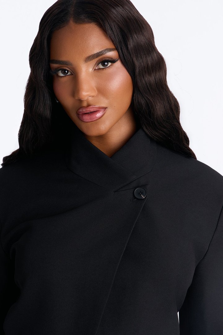 Gianna Cross Front High Collar Open Blazer - Black