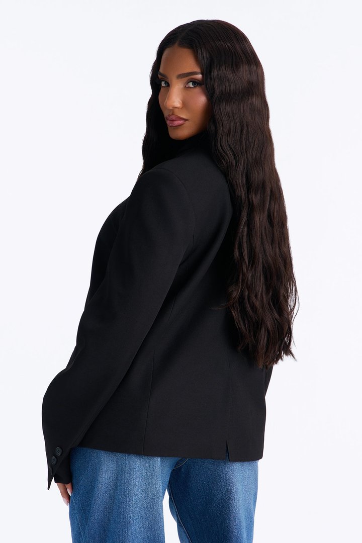 Gianna Cross Front High Collar Open Blazer - Black