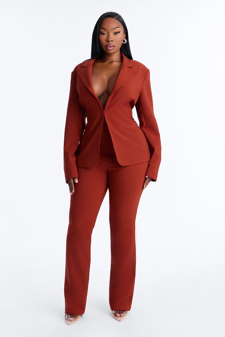Primavera Fitted Stretch Single Breasted Blazer - Rust