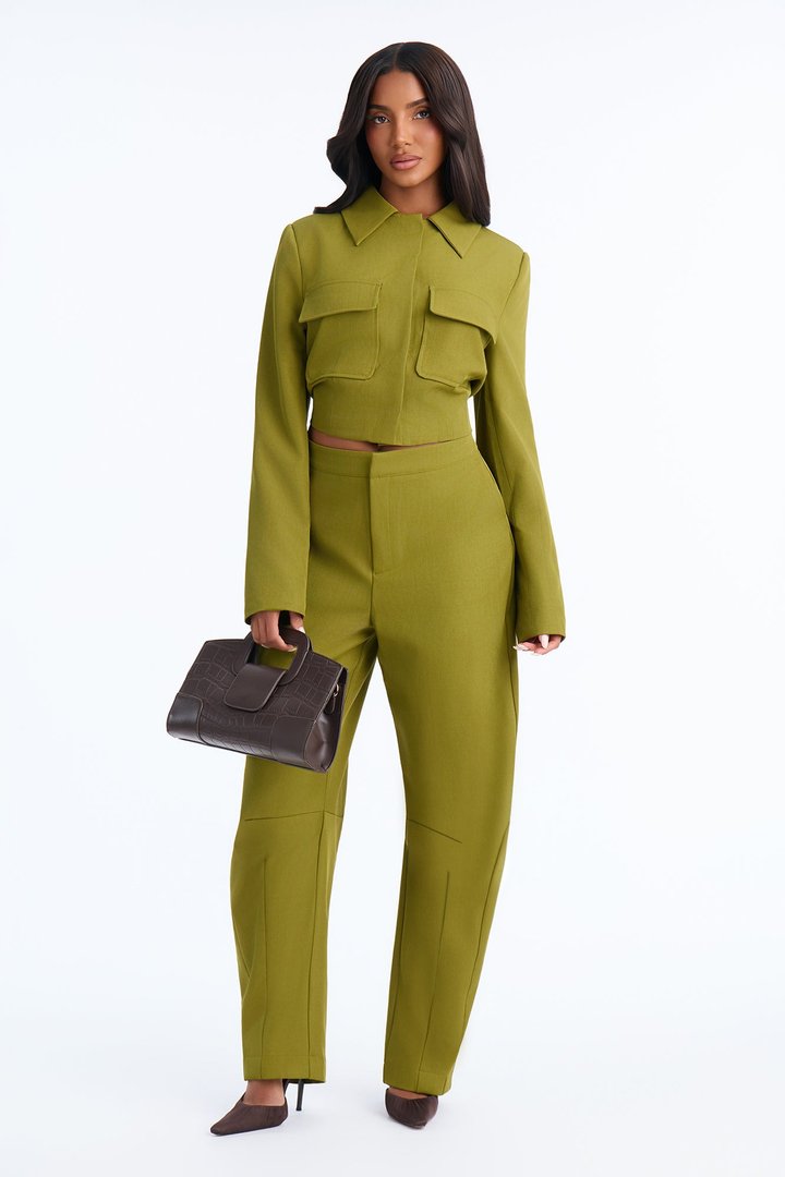 Naomi Boxy Cropped Notch Collar Pocket Blazer - Chartreuse