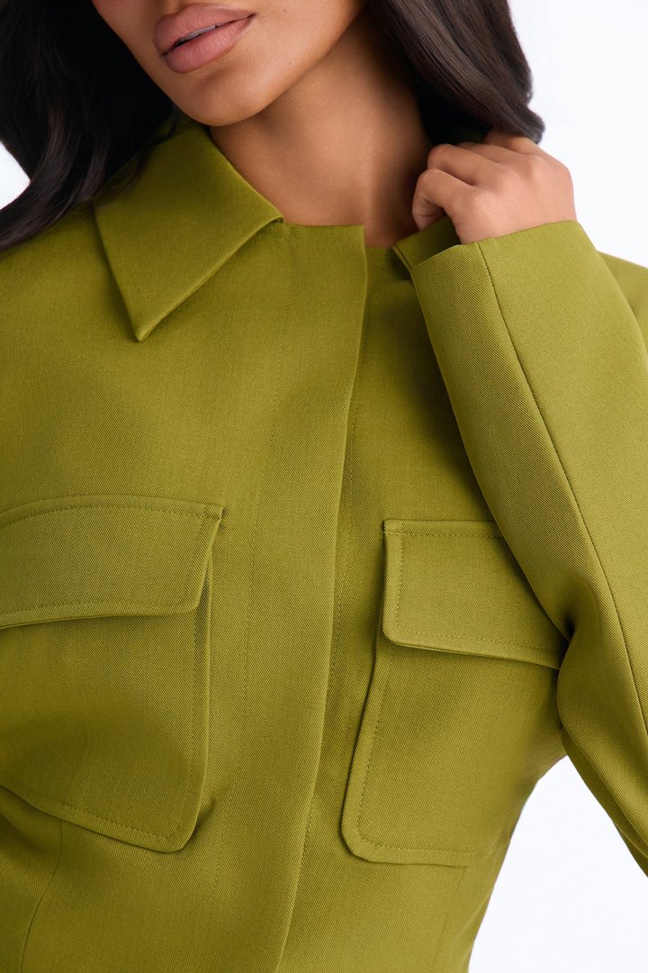 Naomi Boxy Cropped Notch Collar Pocket Blazer - Chartreuse