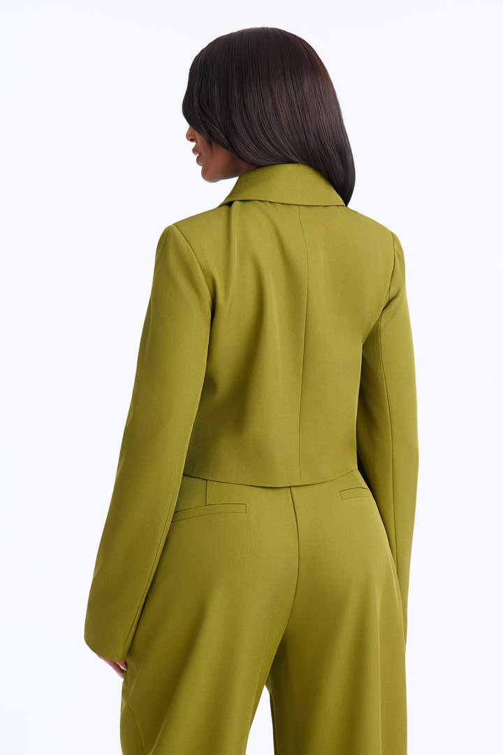 Naomi Boxy Cropped Notch Collar Pocket Blazer - Chartreuse